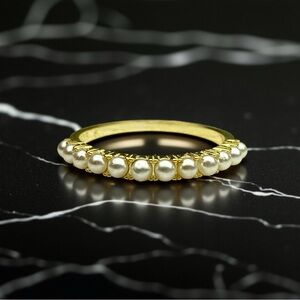 New Gold-Plated Sterling Silver & Real Pearl Ring
